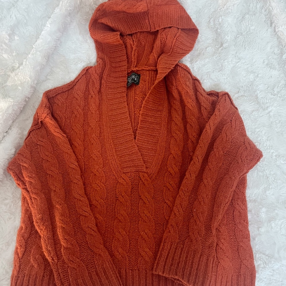 American Eagle Outfitters Orange Cable Knit Sweater